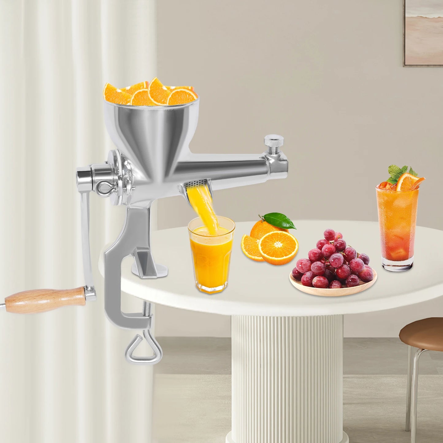 Fruit/Vegetable Squeezer Stainless Steel Manual Juicer with Screw Clamp Wheat grass Squeezed Fruit Vegetable Extrusion Silver