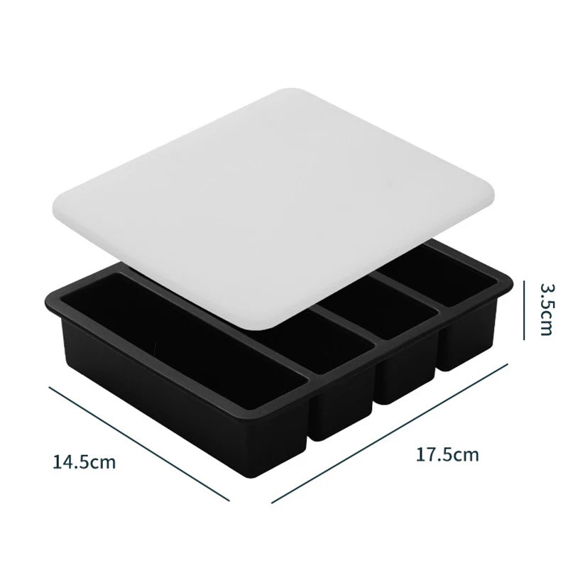 1Pc Giant Storage For Food Meal Sauce With Lid Silicone Freezer Trays Extra Large Soup Ice 4 Cubes Tray Food Freezing Molds
