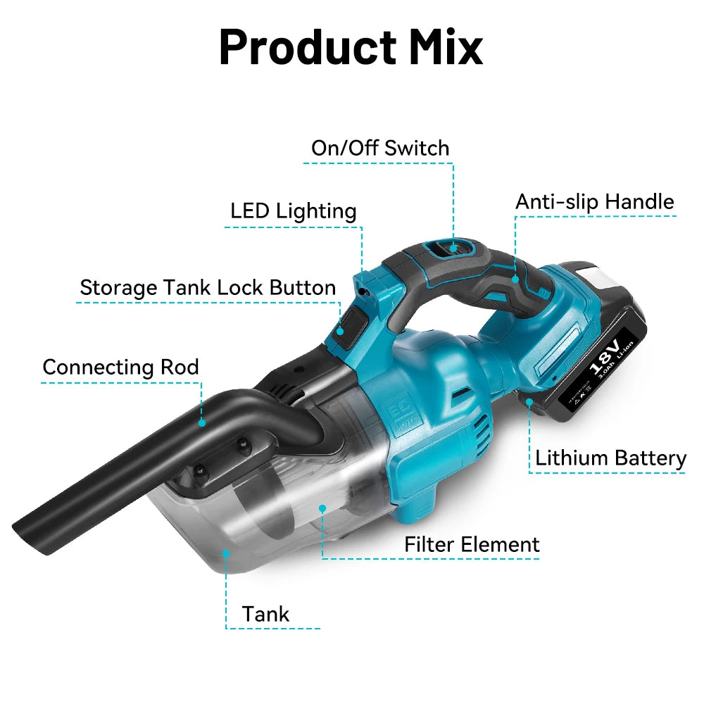 Electric Vacuum Cleaner Cordless Portable Handheld Power Vacuum Cleaner Multi-function Dust Cleaning Tool For Makita 18v Battery