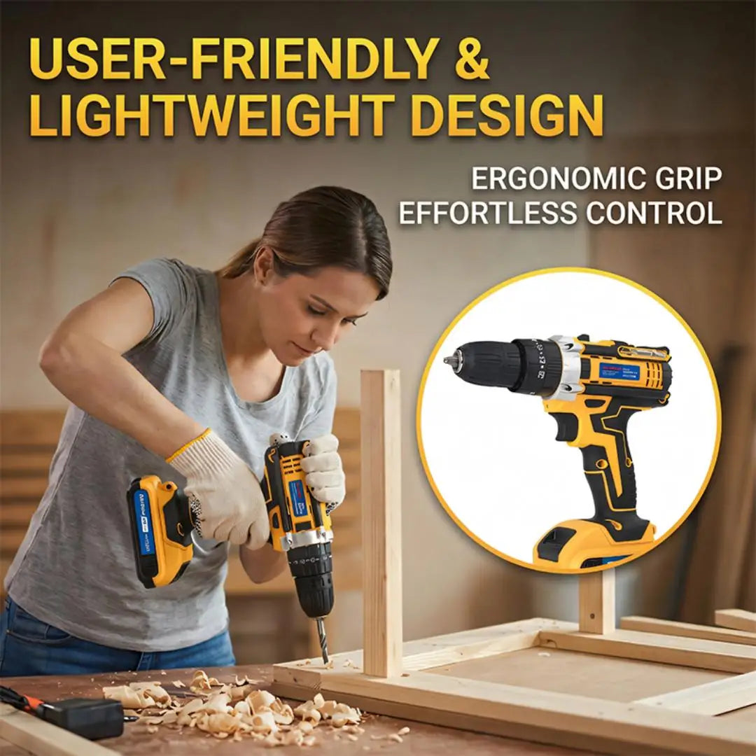 21V Cordless Impact Drill 2.0AH Rechargeable Battery Fast Charger Electric Screwdriver Adjustable Speed Torque LED Work Light Multi Drill Bits Storage Box Household Vehicle Maintenance Tool Holiday Gift For Men