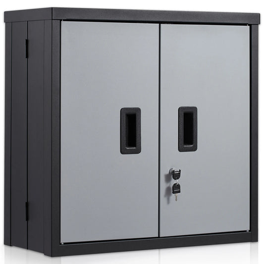 SucceBuy Foldable Wall Cabinet Metal Garage Locker Mounted Tool Chest Adjustable Shelf Magnetic Door for Warehouse Office Home