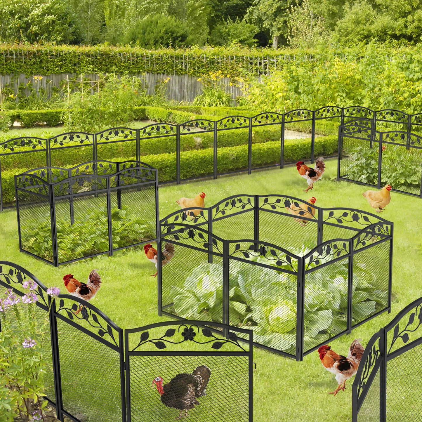 5pcs Garden Decorative Fence Panels Iron Lawn Border Metal Animal Barrier