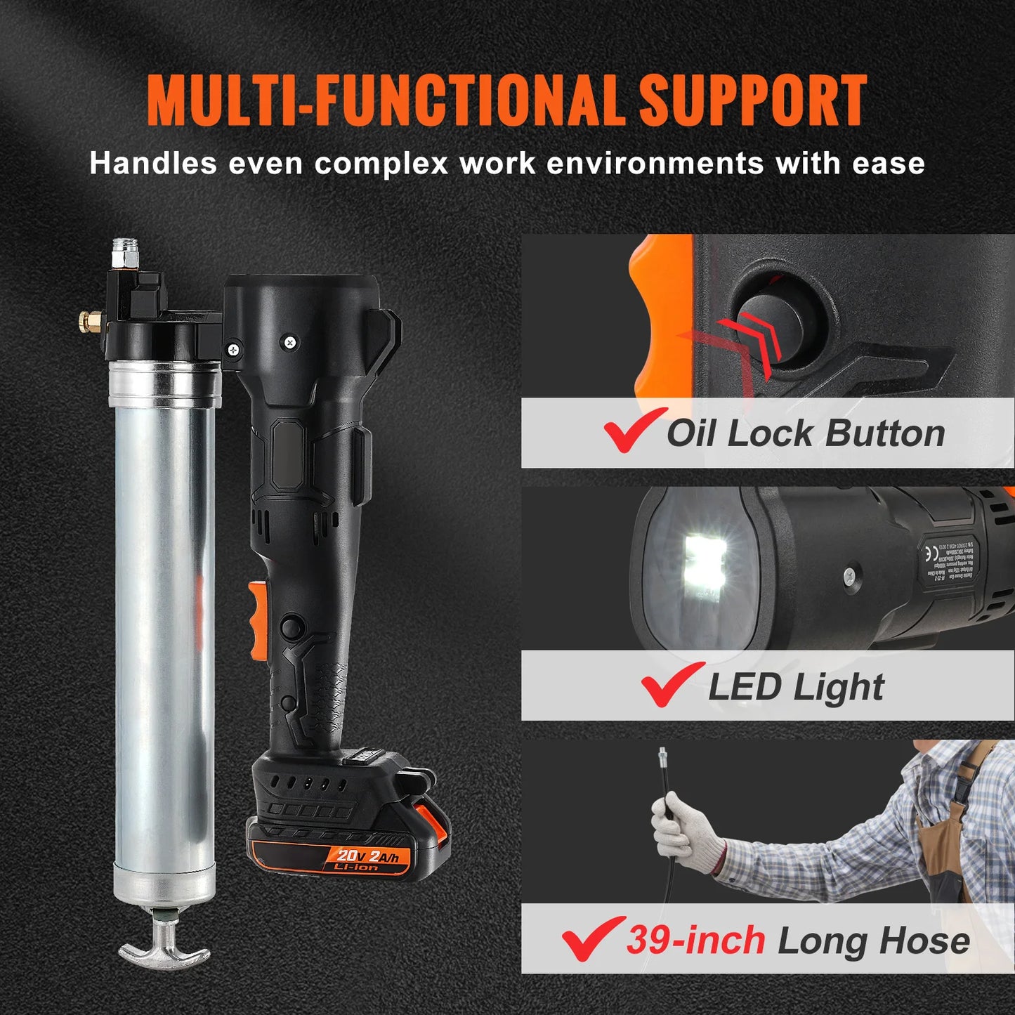 SucceBuy 10000PSI 20-Volt Cordless Electric Grease Gun Kit Battery Powered with Two Batteries Carrying Case Charger Included