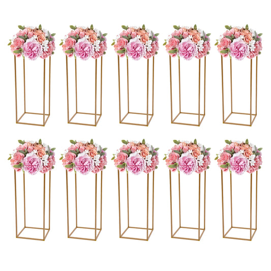 10Pcs Wedding Flower Stand Set 23.62"H Gold Metal Column Rack Wedding Party Prop Decor Balloon Display Holder Flower Vase Pillar