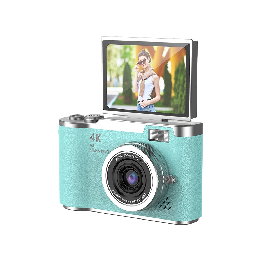 4K Digital Camera 48MP Portable CCD Camera 8X Zoom Compact Small Camera 180 Flip Screen Vintage Camera for Teens Adult Beginner