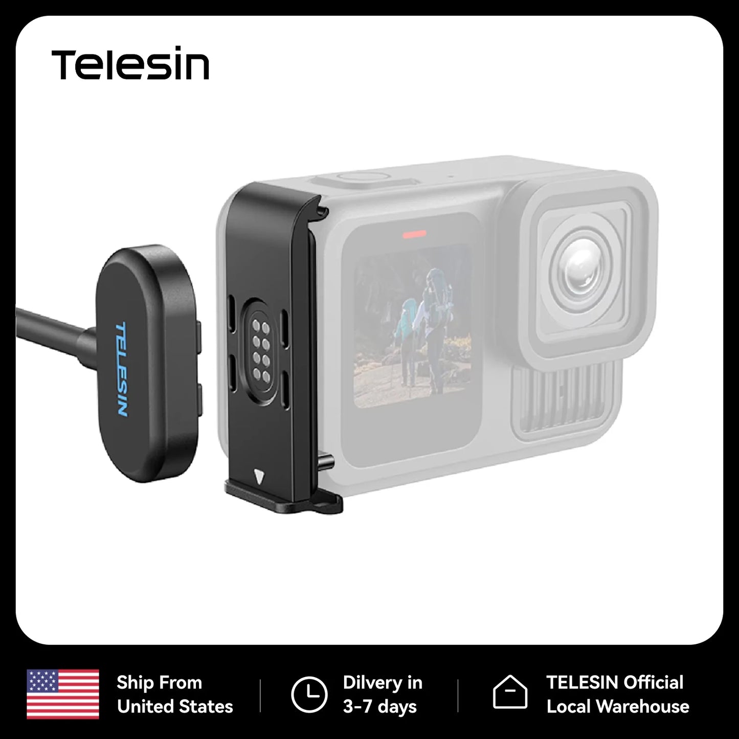 TELESIN Magnetic Waterproof Charging Side Cover Cable KIT For Gopro hero 9 10 11 12 13 Type-C Charging Cover Port Easy Removable