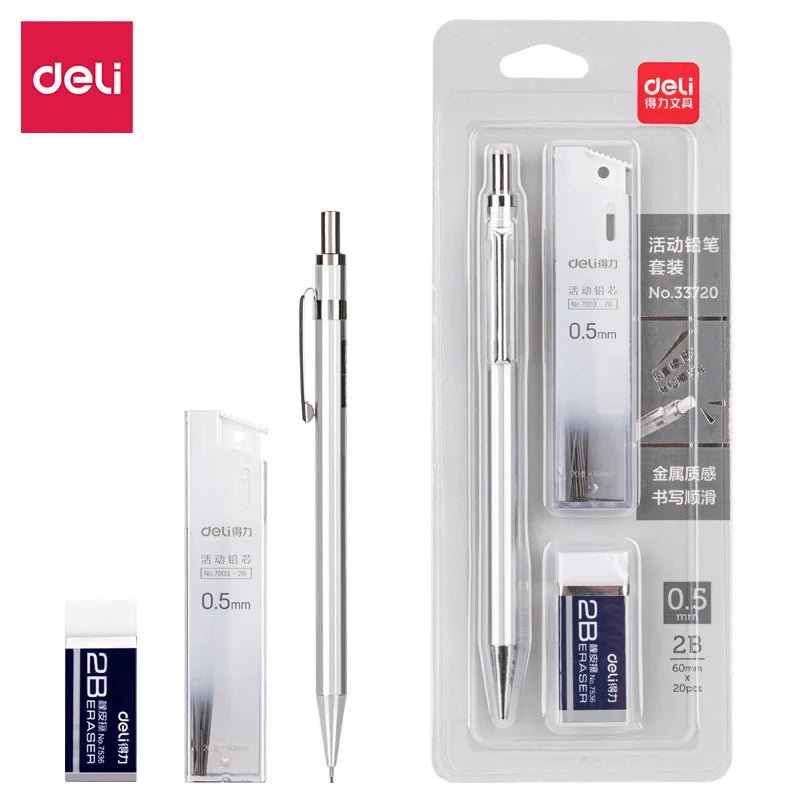 Deli Mechanical Pencil Set 2B 0.5mm, Precision Writing Tool with Refillable Leads for School, Office, and Creative Work