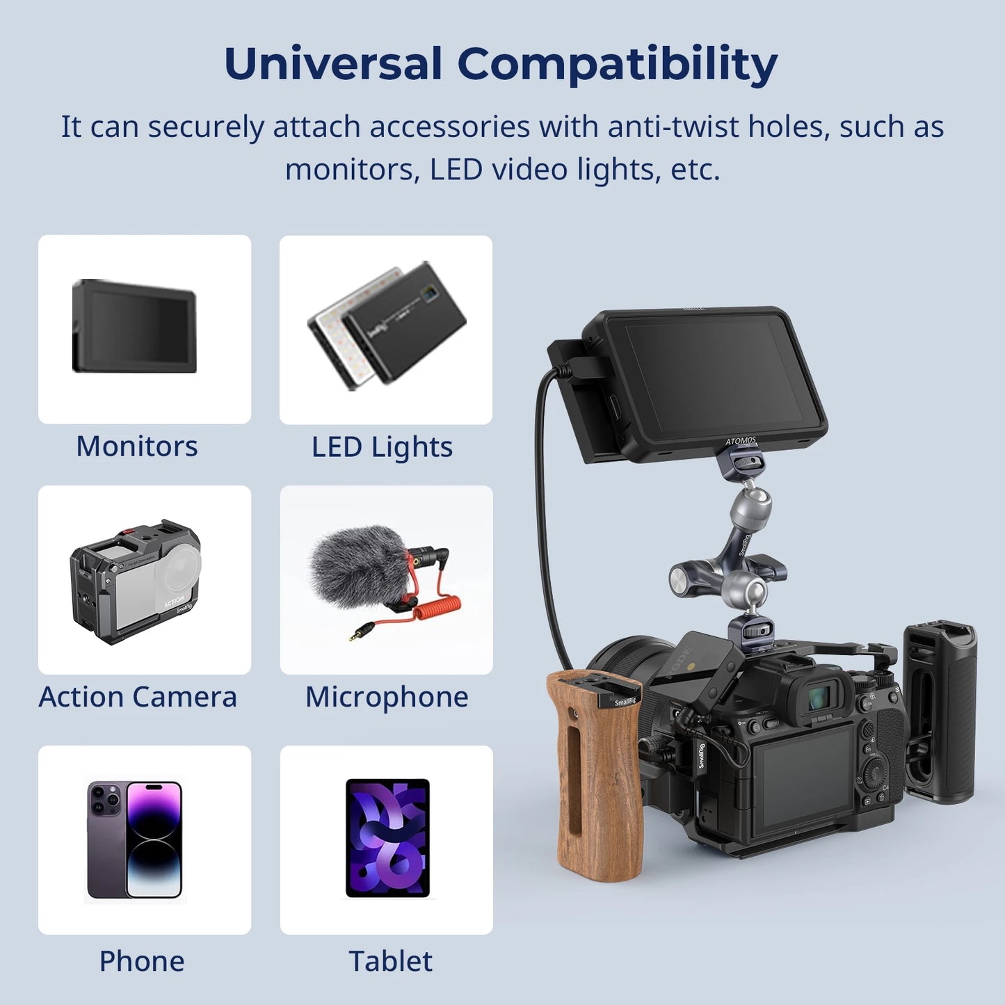 SmallRig Rosette Magic Arm (7") with ARRI Locating Screw and 1/4"-20 screw, Load 3.5kg, Aluminum Alloy for Monitors, Lights 4899