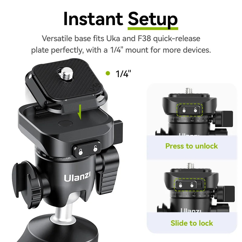 Ulanzi VlogPod TT38 Tripod with Quick Release Plate DSLR Camera Handle Desk Tripod for Livestreaming Following Shot Selfie Vlog
