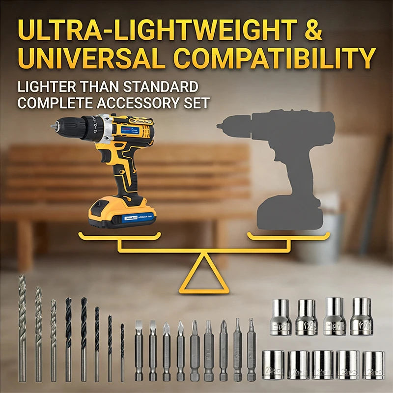 21V Cordless Impact Drill 2.0AH Rechargeable Battery Fast Charger Electric Screwdriver Adjustable Speed Torque LED Work Light Multi Drill Bits Storage Box Household Vehicle Maintenance Tool Holiday Gift For Men