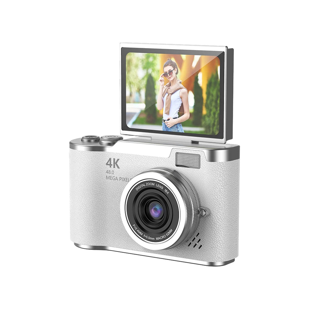 4K Digital Camera 48MP Portable CCD Camera 8X Zoom Compact Small Camera 180 Flip Screen Vintage Camera for Teens Adult Beginner