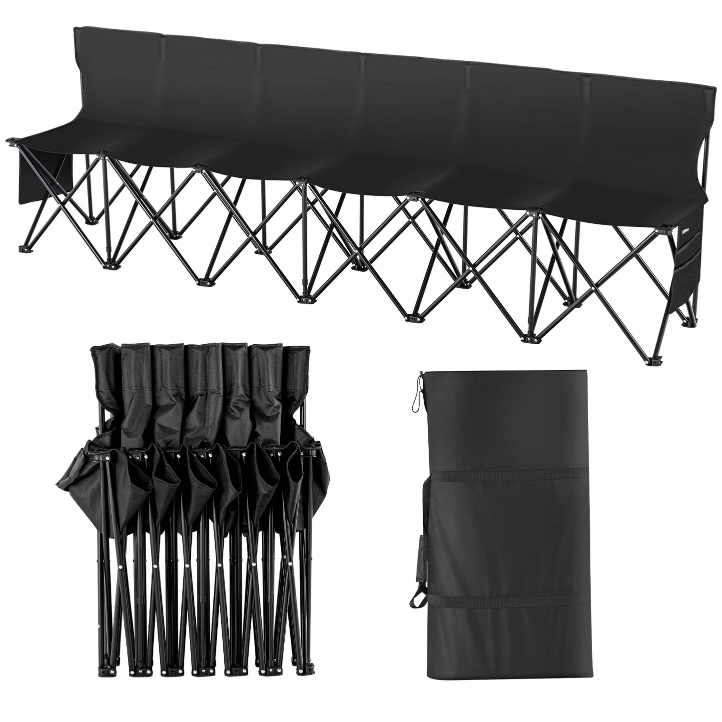 SucceBuy 6/8Seat Foldable Sideline Bench Outdoor Camping Bench Chair with Bag & Backrest Team Sport Sideline Bench