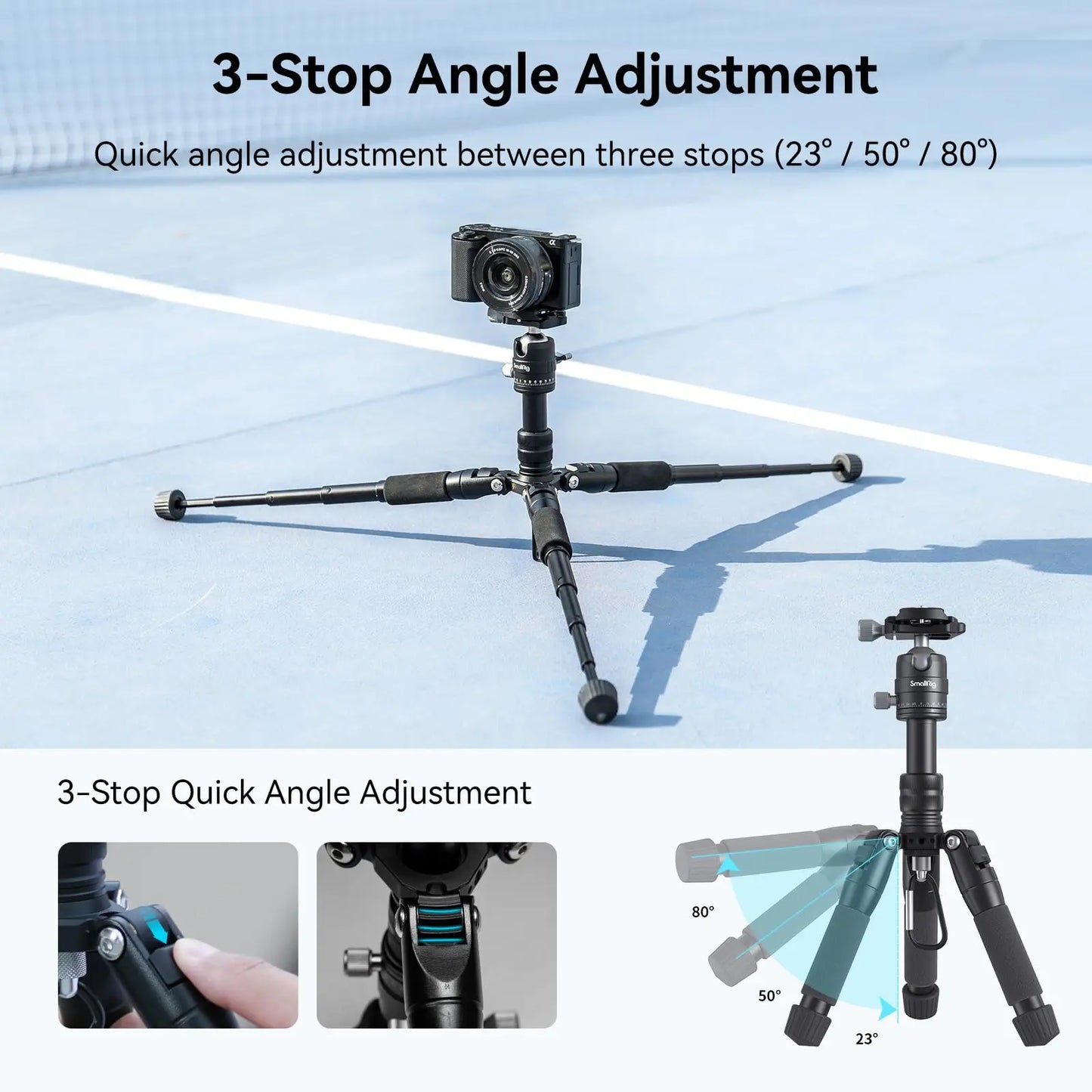 SmallRig Aluminum Mini Tripod VT-20 Load 6kg with Quick Release Plate Max Height 52cm for DSLRs, Mirrorless Cameras, Smartphones
