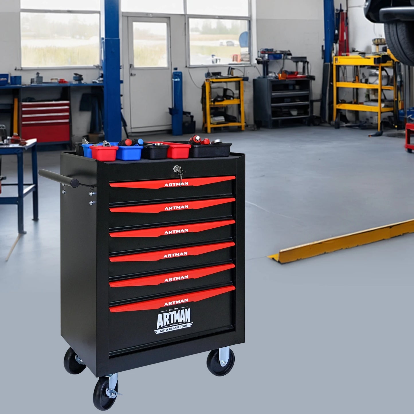 Rolling Metal Tool Chest with 6 Drawers, 20" 6-Drawer Tool Chest Cabinet with Ball Bearing Drawer Slides, Steel Tool Storage Box
