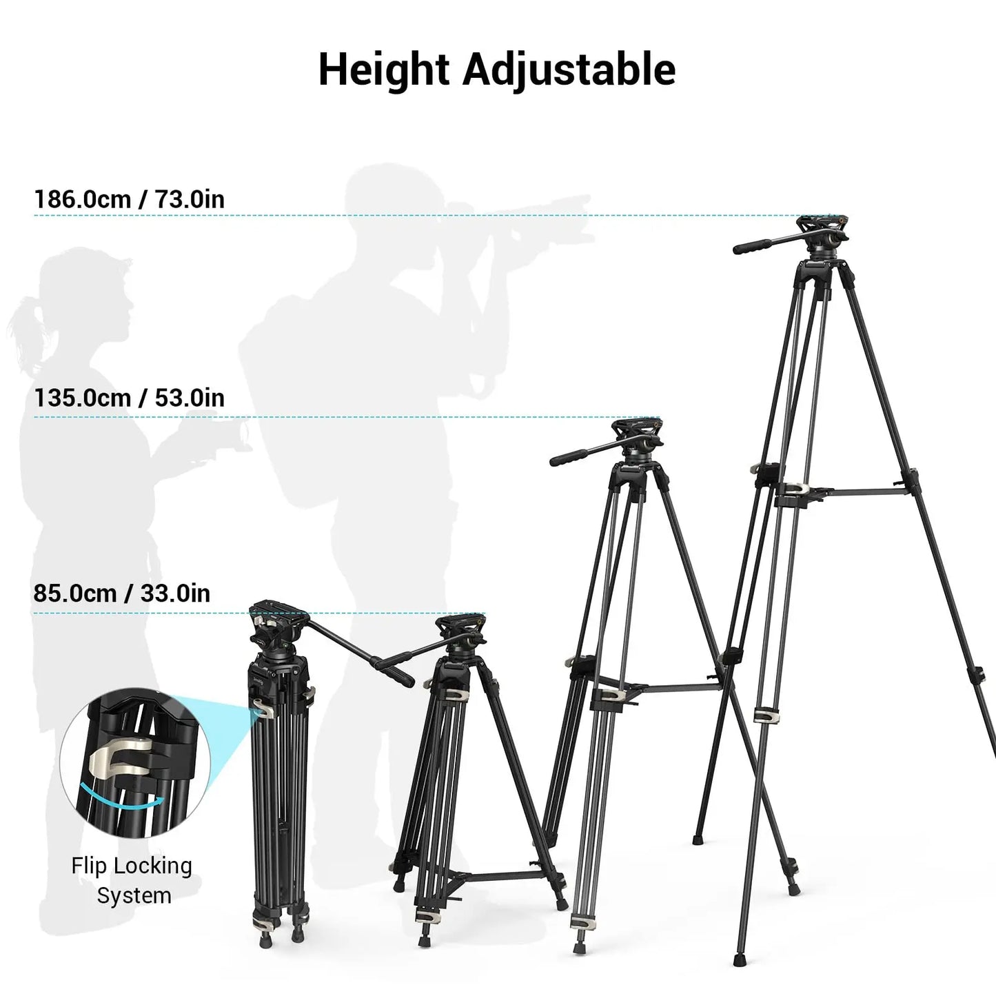 SmallRig Video Tripod System, 73" Heavy Duty Tripod with 360 Degree Fluid Head and Quick Release Plate for DSLR Cameras 3751