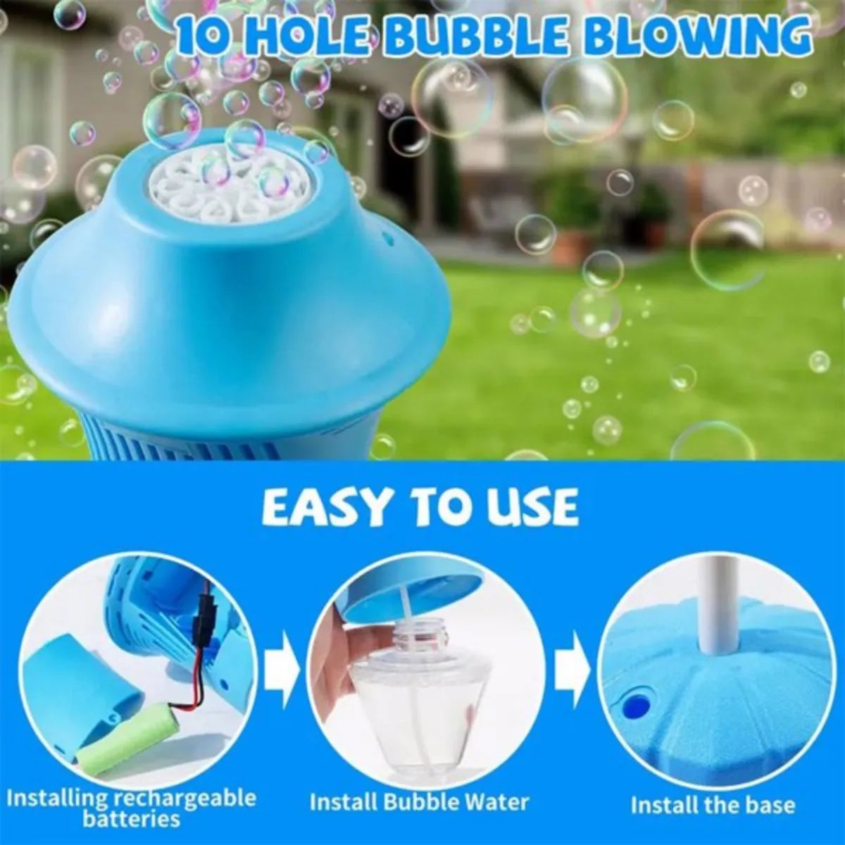 Automatic Bubble Maker with Music and Lights Colorful Bubble Machine Adjustable Height Stand Blaster Outdoor Fun Toy for Wedding