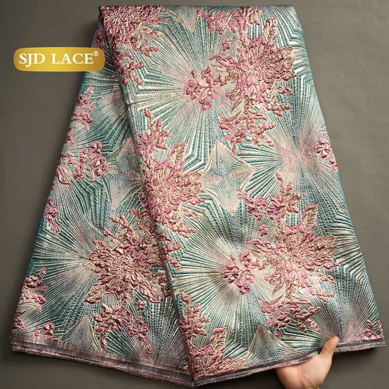 SJD LACE African Brocade Lace Fabrics Nigerian Damask 2025 Latest French Jacquard Gilded Women Lace for Wedding Dresses Sew 3466