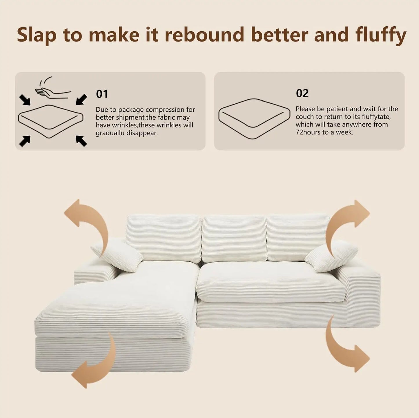 98.4" Cloud Modular Sectional Couch with Chaise,L-Shaped Modern Upholstered Sofa with Deep Seat,Corduroy Sectional, Customized