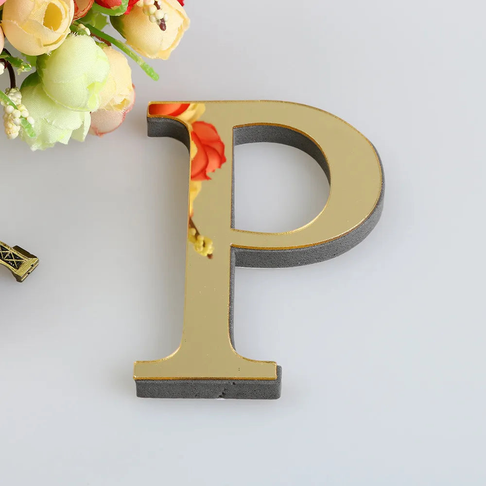 10CM 26 English Letters Wall Sticker 3D Mirror Acrylic Gold Wall Sticker Decals Self-Adhesive Home Party Decor Wall Art Mural