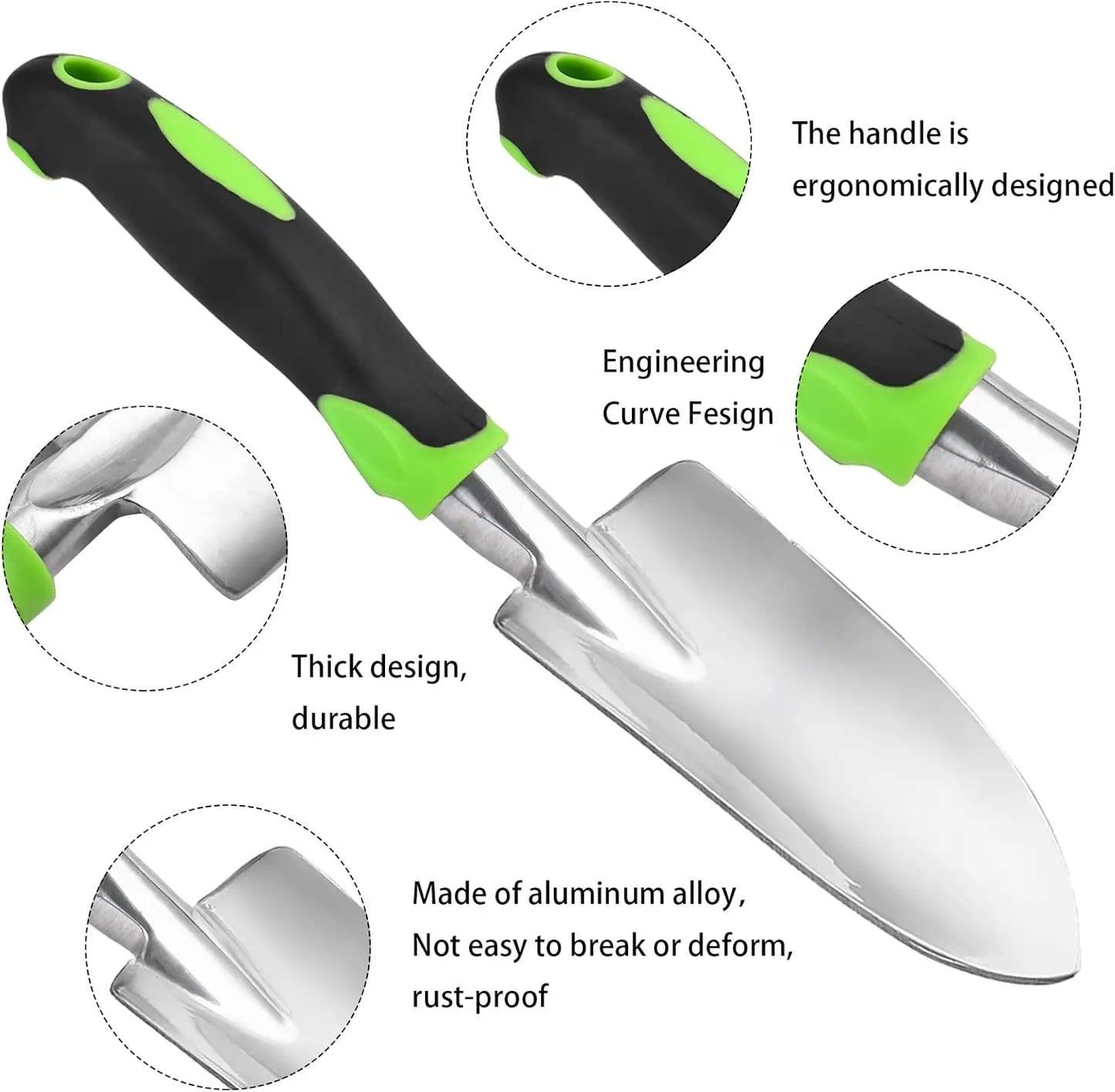 Heavy Duty Cast-Aluminum Garden Shovel with Soft Rubberized Non-Slip Handle for Planting, Transplanting, Weeding