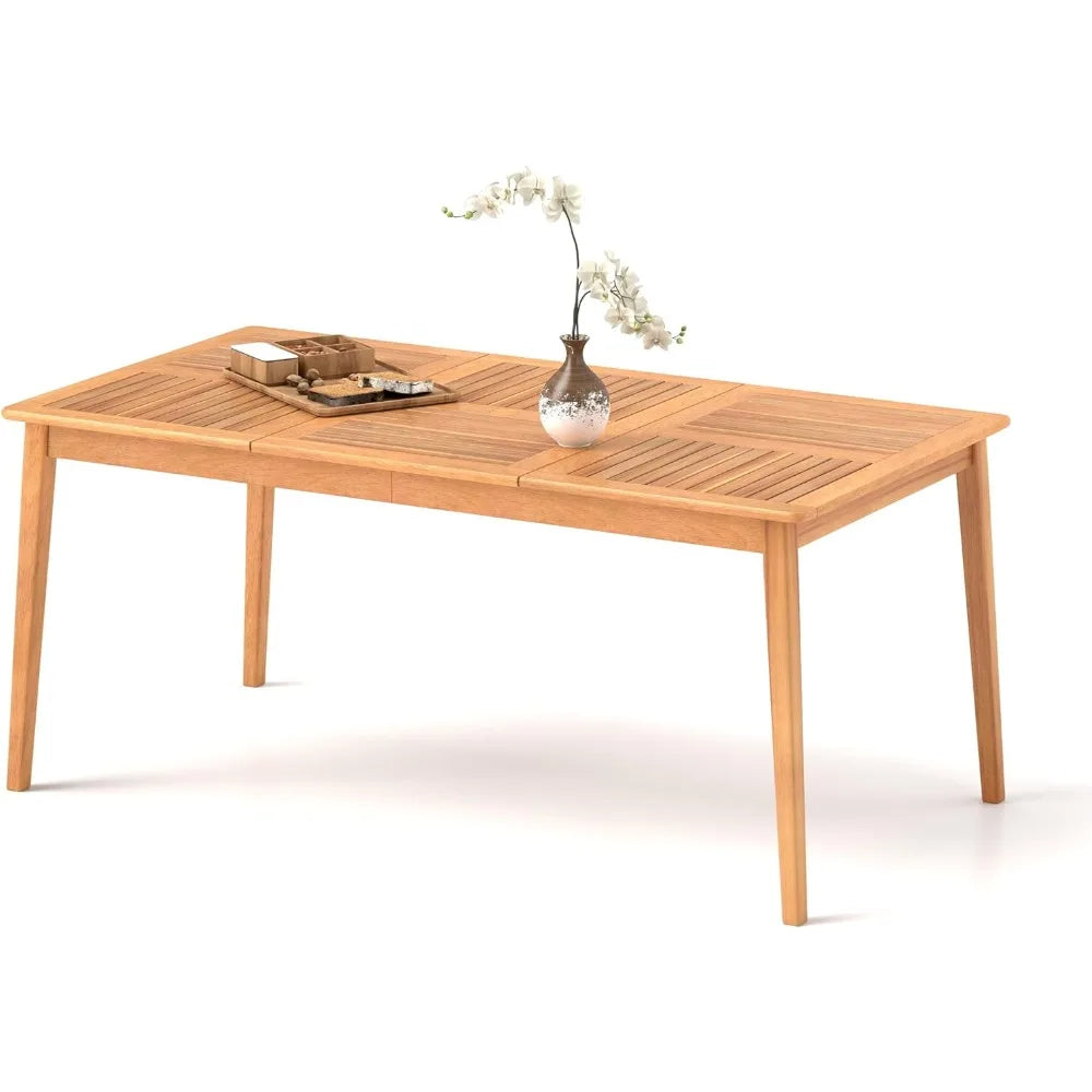 Wooden Outdoor Dining Table for 6, 67 x 35 Rectangular Acacia Wood Slatted Patio Table w/Umbrella Hole