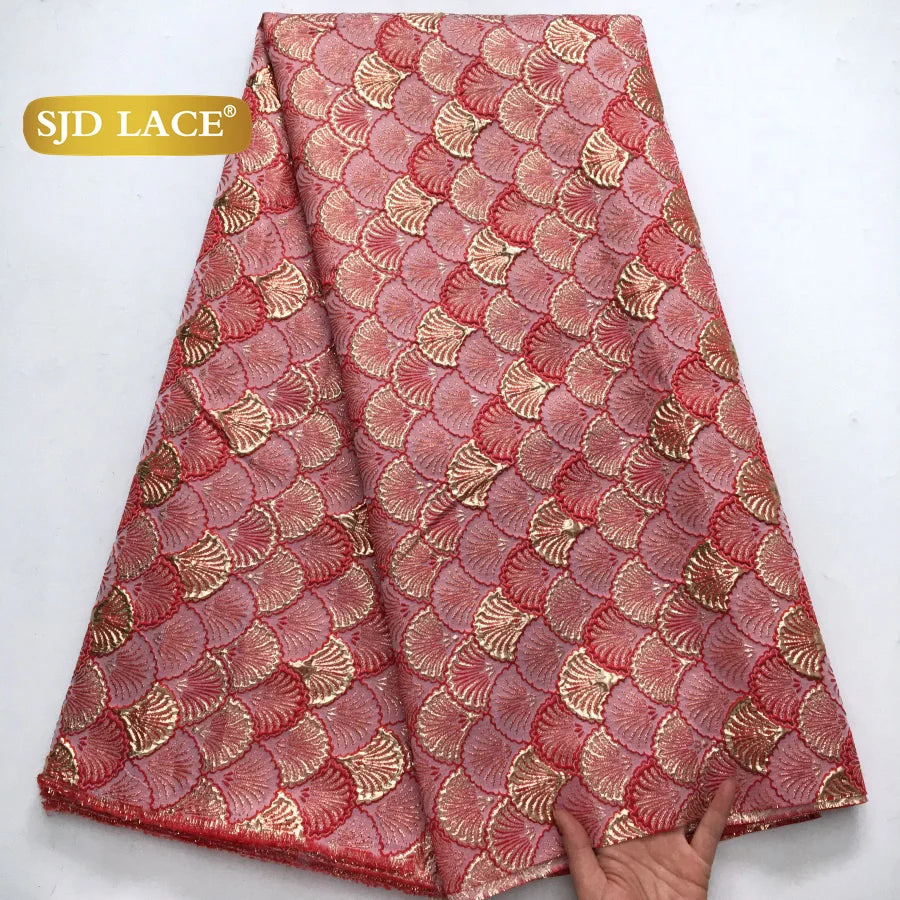 SJD LACE African Brocade Lace Fabrics Nigerian Damask 2025 Latest French Jacquard Gilded Women Lace for Wedding Dresses Sew 3466