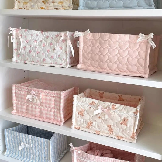 Square Storage Basket Flower Desktop Organizer Storage Basket Korean Quilted Storage Basket Cute Storage Frame Home Decorat