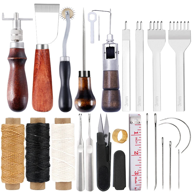 Leather Craft Tool Kit Leather Hand Sewing Repair Kit Stitching Punch Carving Work Groover Set DIY Tool Set Professional tools