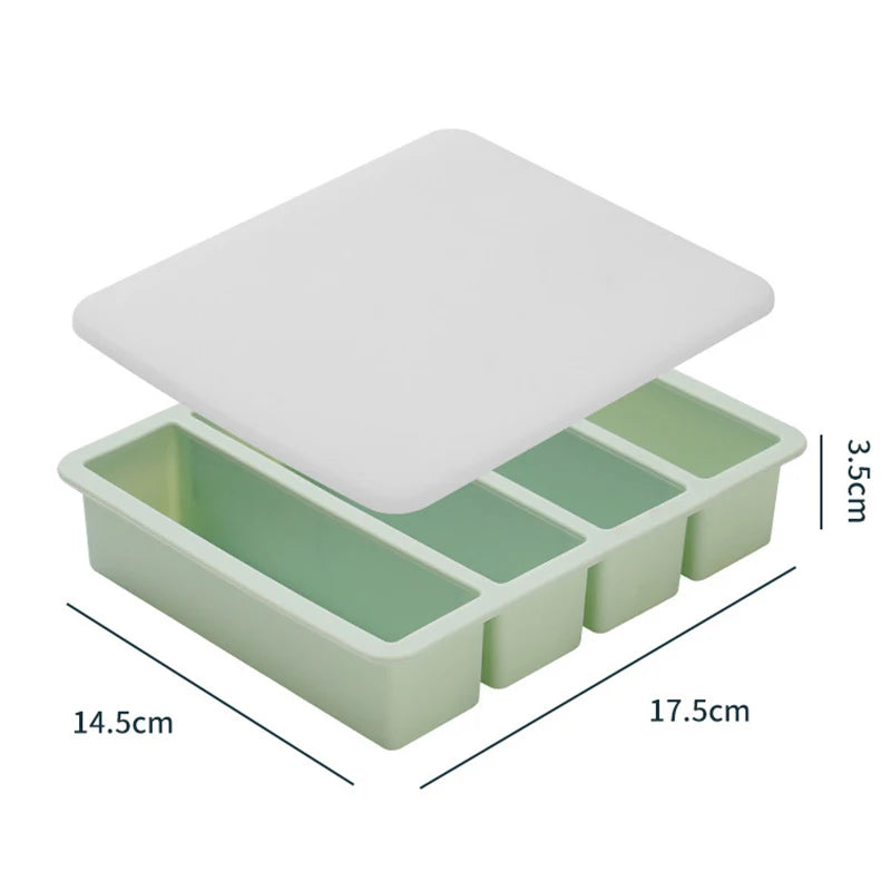 1Pc Giant Storage For Food Meal Sauce With Lid Silicone Freezer Trays Extra Large Soup Ice 4 Cubes Tray Food Freezing Molds