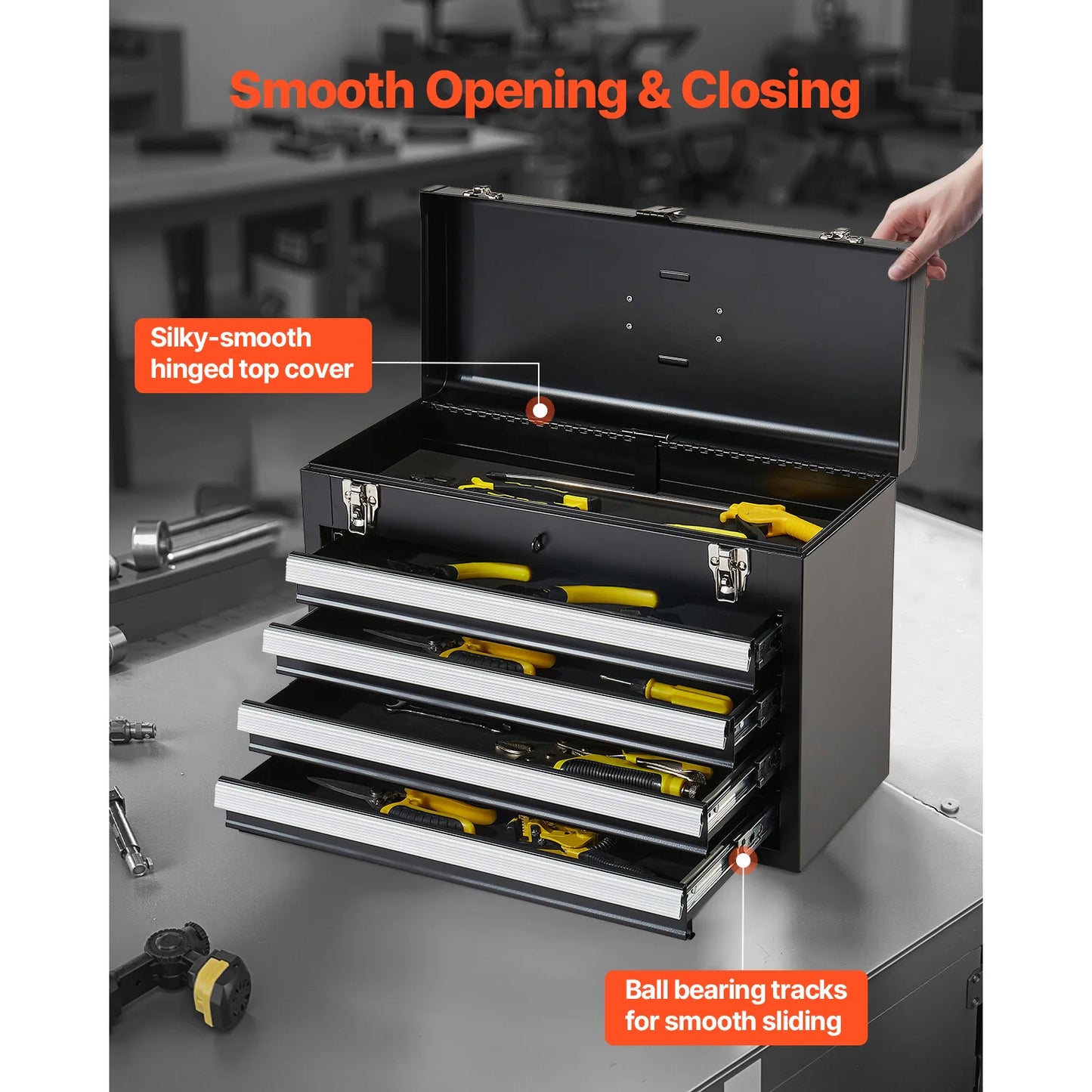SucceBuy 20.5in Metal Tool Box Portable 4-Drawers Tool Chest with Drawers Locking Multi-Function Tool Organizer for Workshop