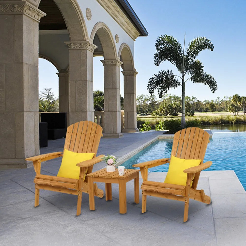 Set of 2 Adirondack Outdoor Patio Deck Wood Lounge Chair Folding Patio Furniture