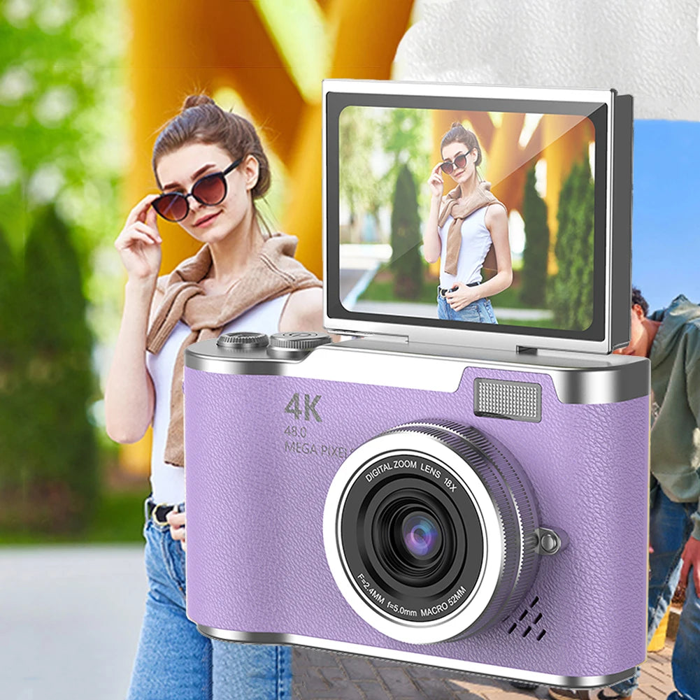 4K Digital Camera 48MP Portable CCD Camera 8X Zoom Compact Small Camera 180 Flip Screen Vintage Camera for Teens Adult Beginner
