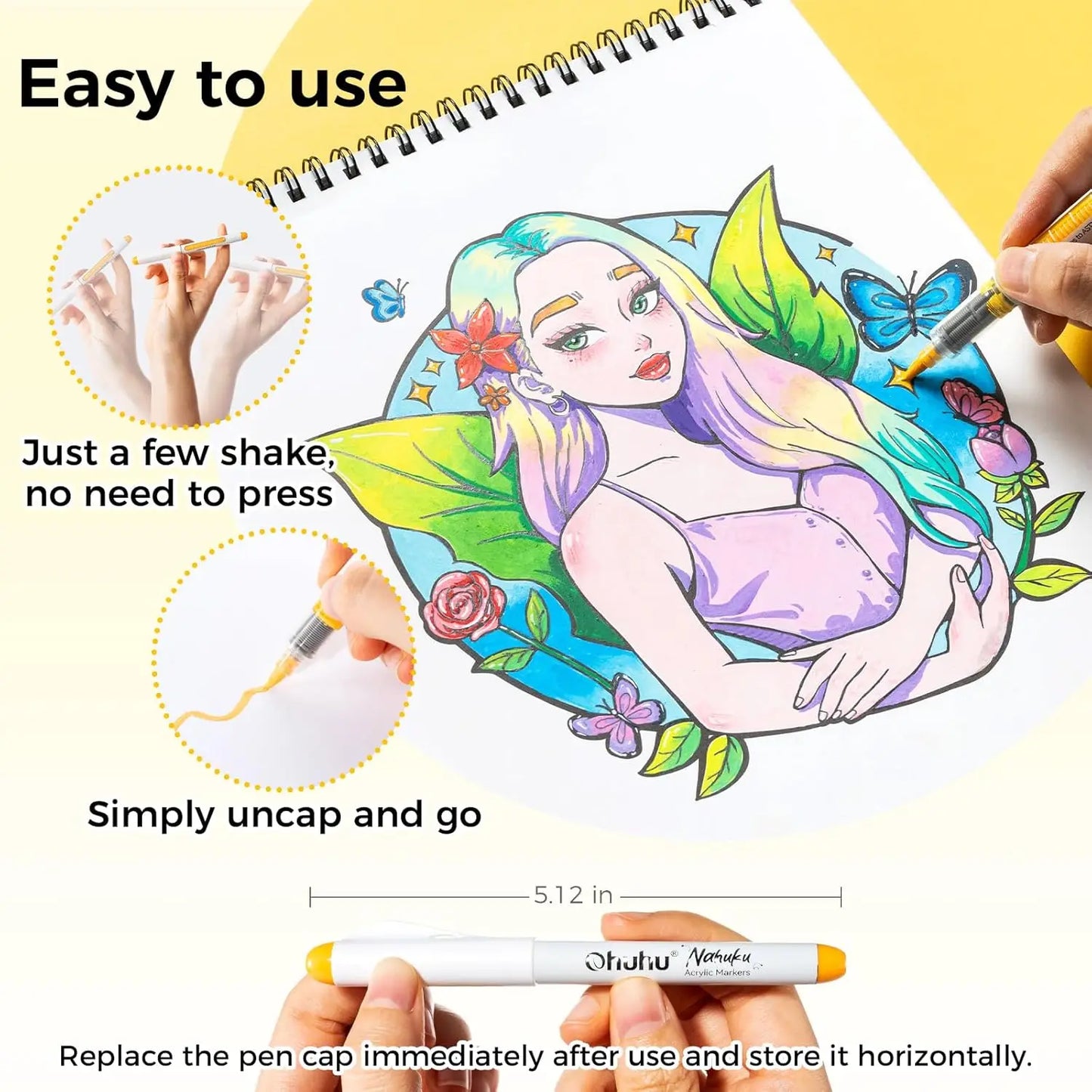 Ohuhu Nahuku Direct-ink Acrylic Markers Acrylic Paint Markers Direct Liquid Flexible Brush Tip High Opacity Paint Pens Lightfast