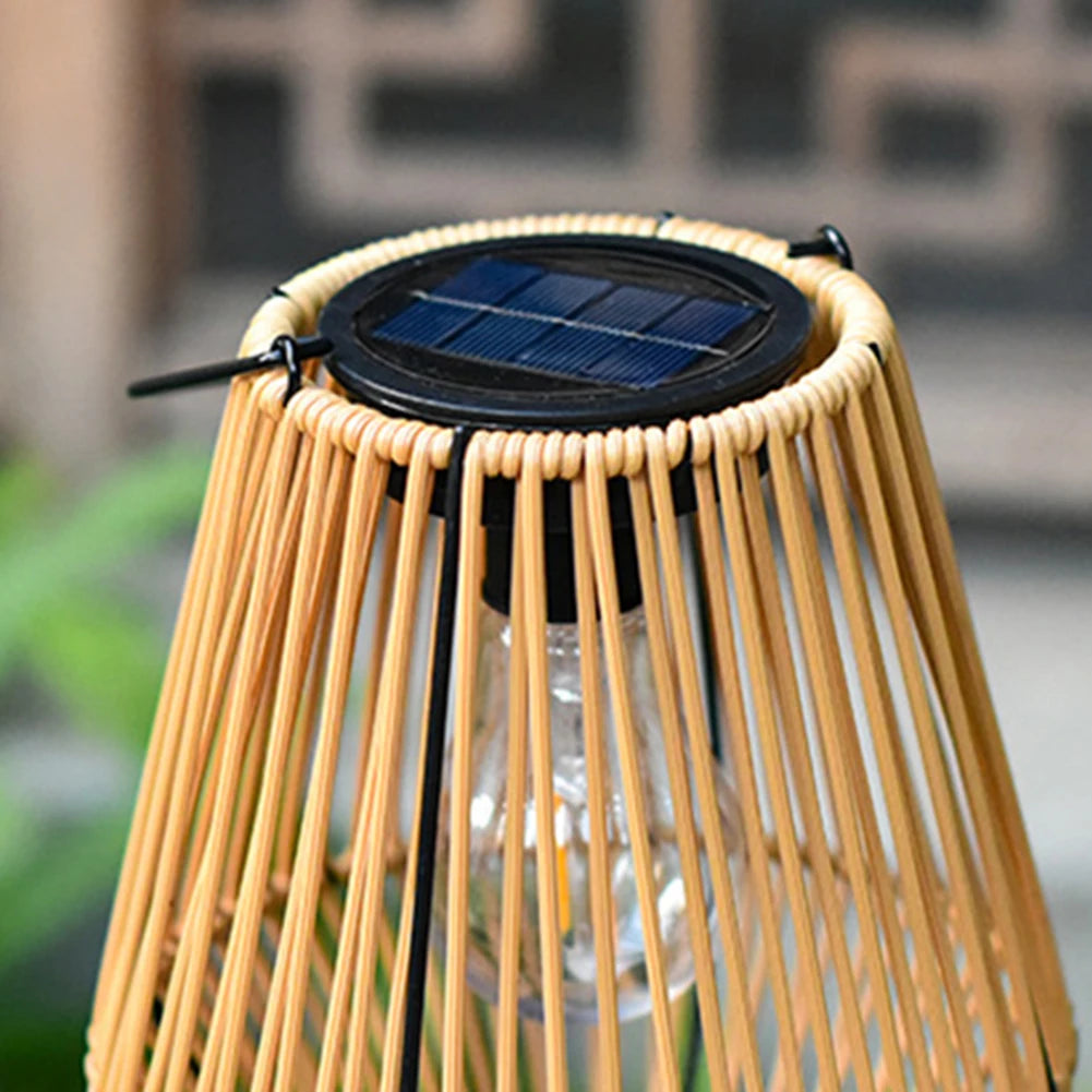 Outdoor Solar Lantern IP65 Waterproof with Handle Solar Hanging Lantern Light Rattan Bamboo Lamp for Yard Garden Home Decoration