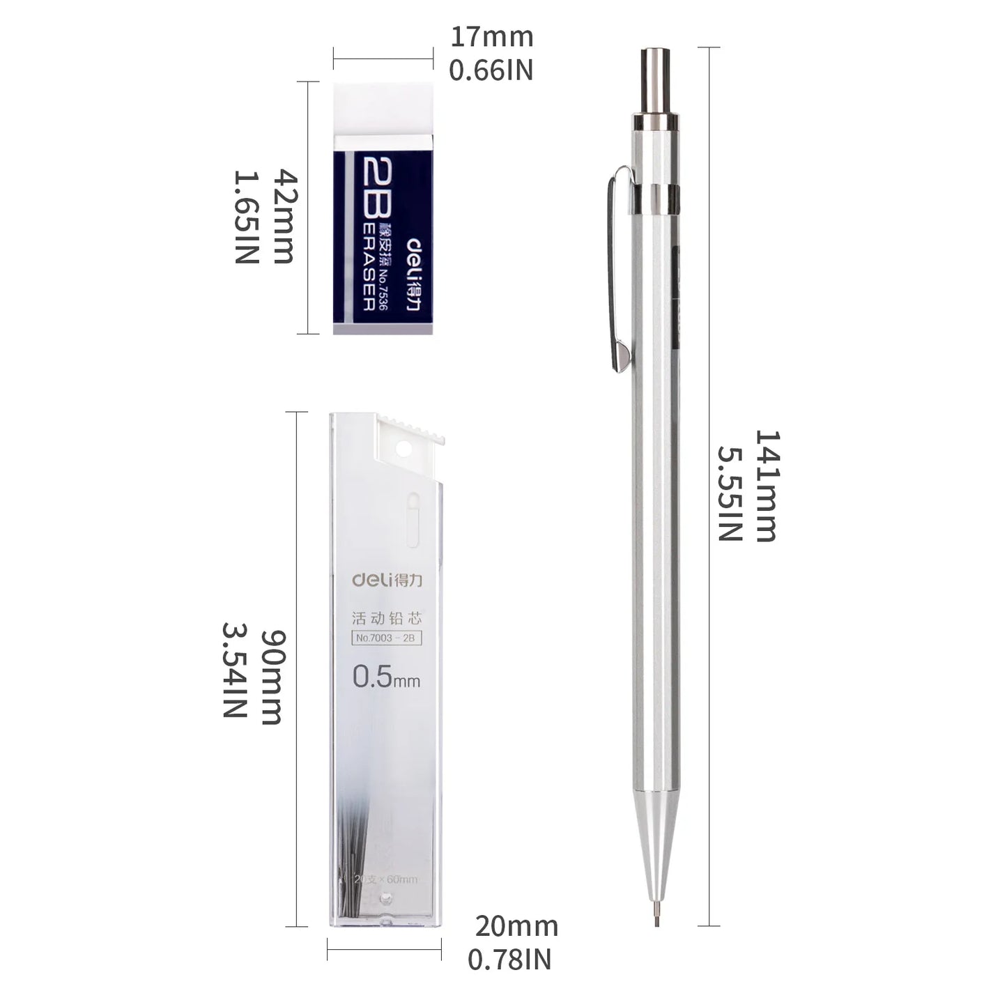 Deli Mechanical Pencil Set 2B 0.5mm, Precision Writing Tool with Refillable Leads for School, Office, and Creative Work