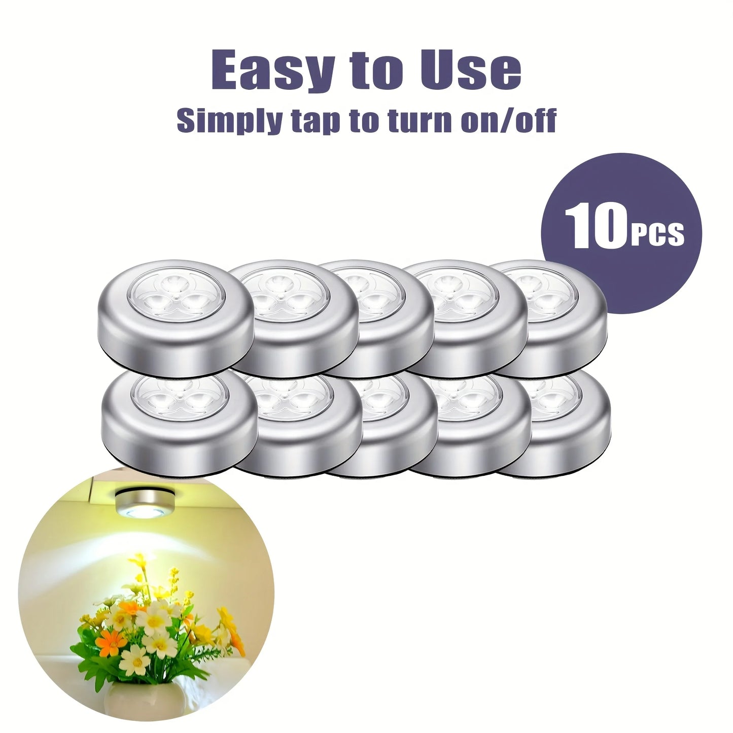 1/4/10 Mini Led Night Light, Self Adhesive Push Light Stairs Hallway Closet Kitchen Bedroom, Cabinets, Counters, Hallway