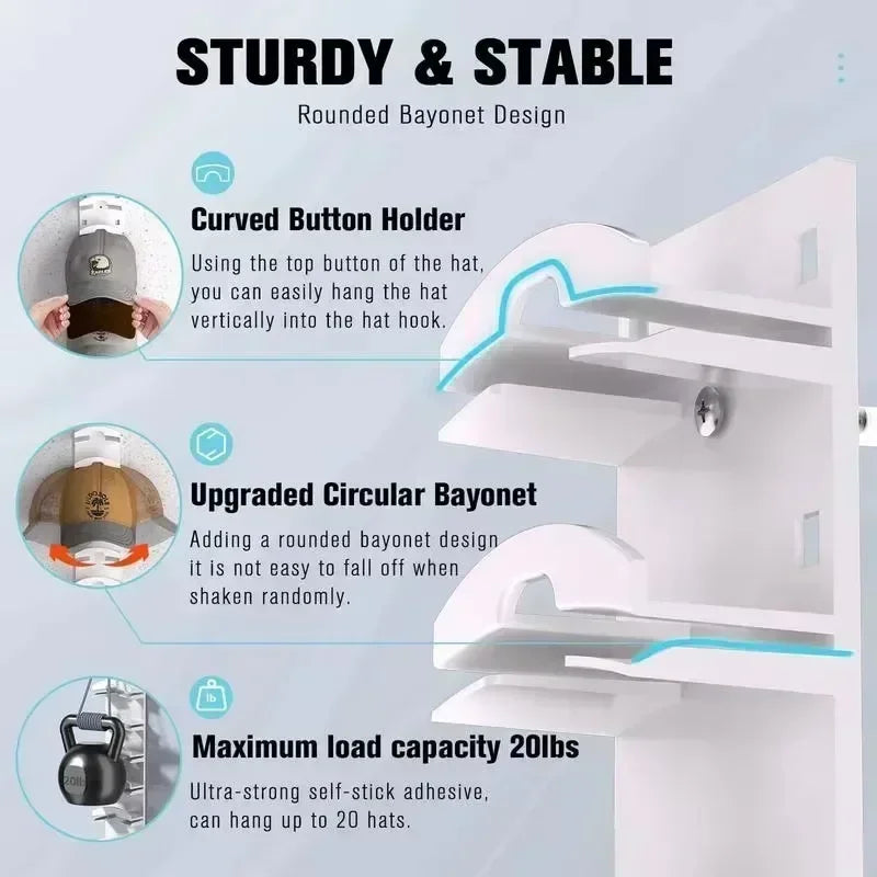Hat Rack for Wall Stick-on Baseball Cap Storage Holder Display Hanger Hat Storage Organization Wall Mount for Bedroom Closet