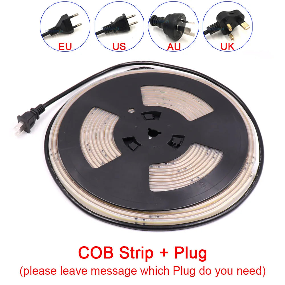 AC 110V 220V COB LED Strip Flexible Neon Light Bar IP67 Driverless High Bright 5m 10m 20m 30m 50m FOB COB Linear Tape LED CRI 90