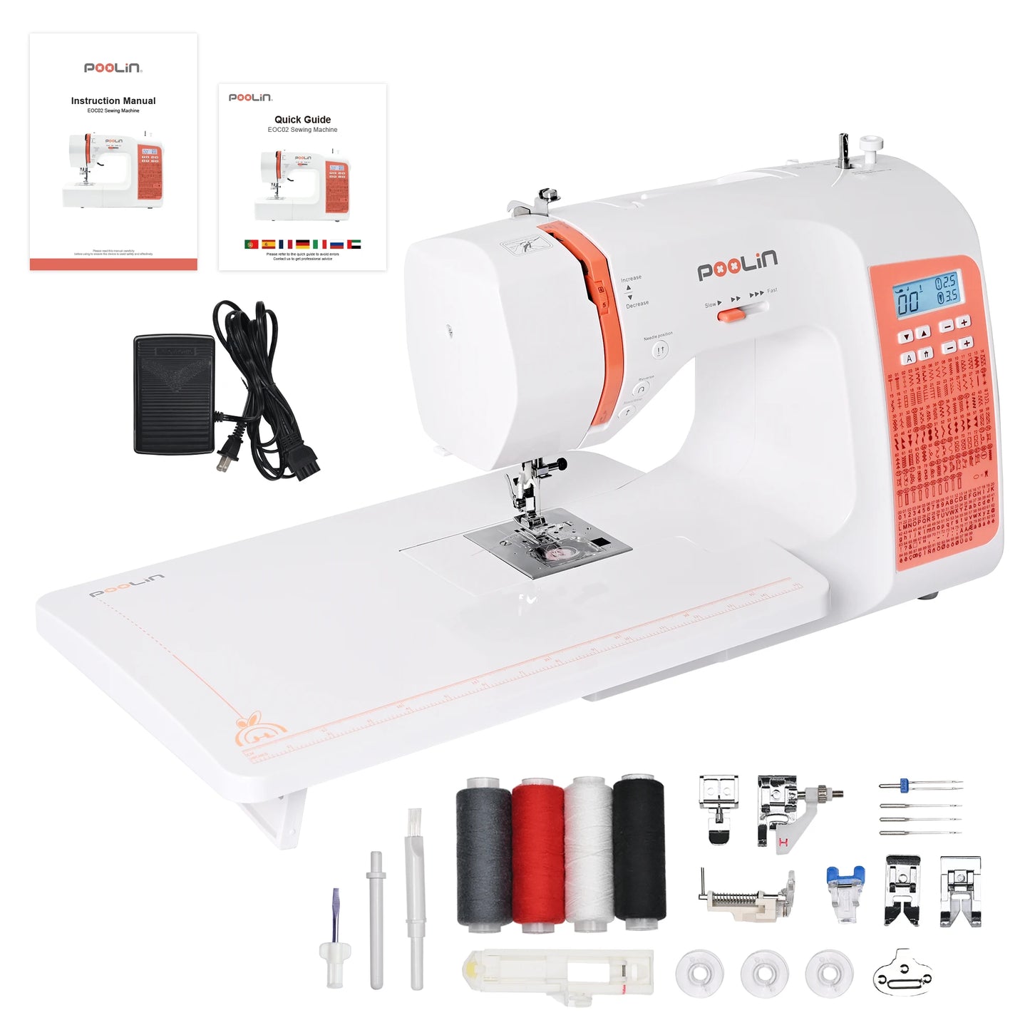 POOLIN EOC02 Computerized Sewing Machine, Heavy Duty Home Use with 200 Built-in Stitches & Portable Handle