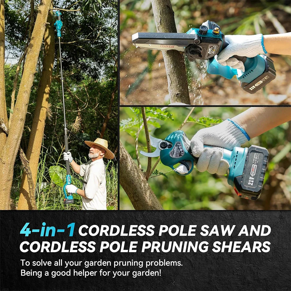 Seesii 3-in-1 Brushless Telescoping Pole High Branch Scissors Electric Chainsaw Garden Pruning Tools For Makita 18V Battery Pin