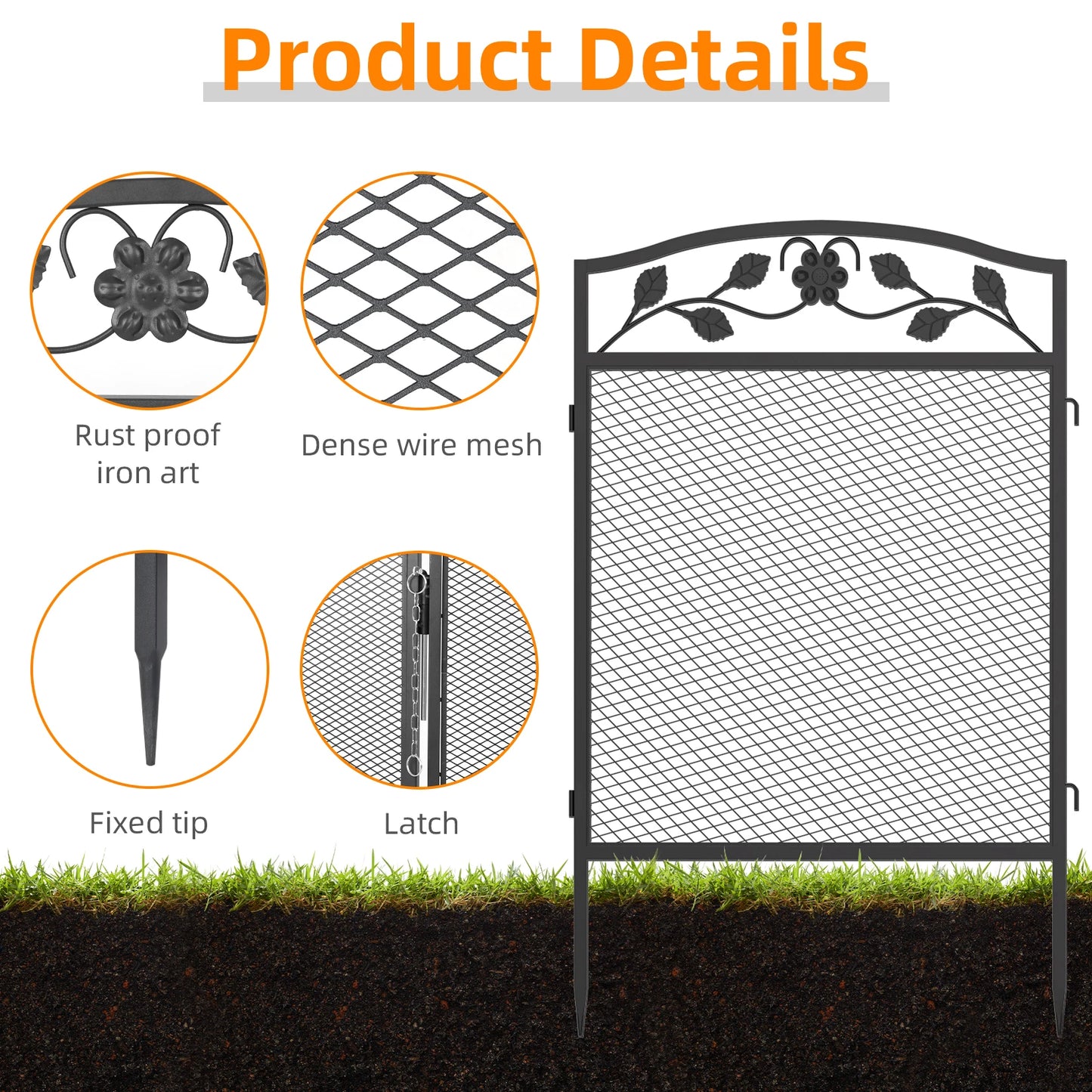 5pcs Garden Decorative Fence Panels Iron Lawn Border Metal Animal Barrier