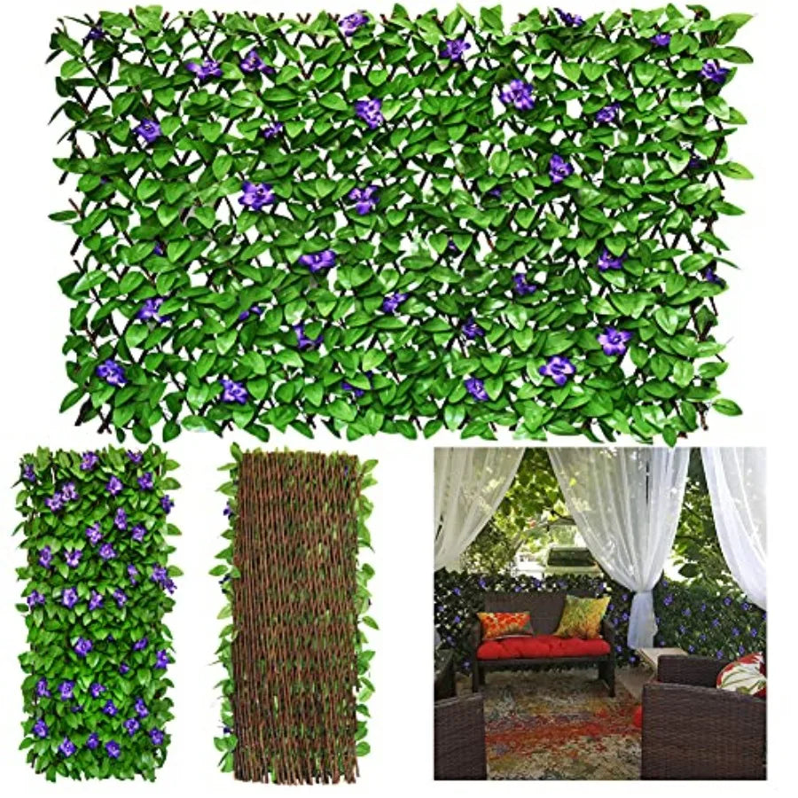 Expandable Fence Privacy Screen for Balcony Patio OutdoorDecorative Faux Ivy Fencing Panel Artificial Hedges Single Sid