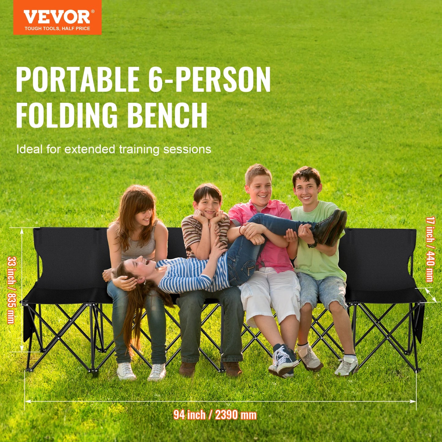 SucceBuy 6/8Seat Foldable Sideline Bench Outdoor Camping Bench Chair with Bag & Backrest Team Sport Sideline Bench