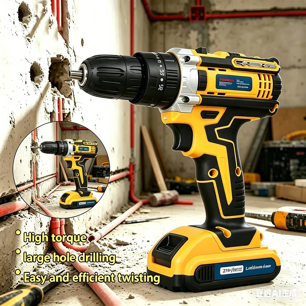 21V Cordless Impact Drill 2.0AH Rechargeable Battery Fast Charger Electric Screwdriver Adjustable Speed Torque LED Work Light Multi Drill Bits Storage Box Household Vehicle Maintenance Tool Holiday Gift For Men