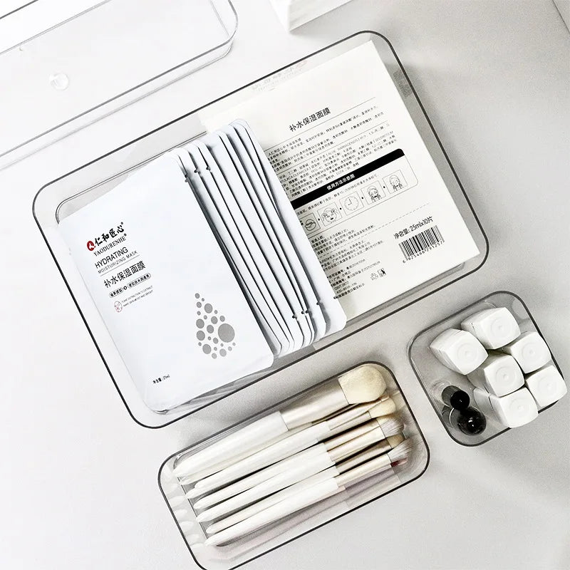 4PCS Desk Drawer Organizers Set Makeup Organizer Plastic Makeup Storage Clear Transparent Storage Box for Office Bathroom