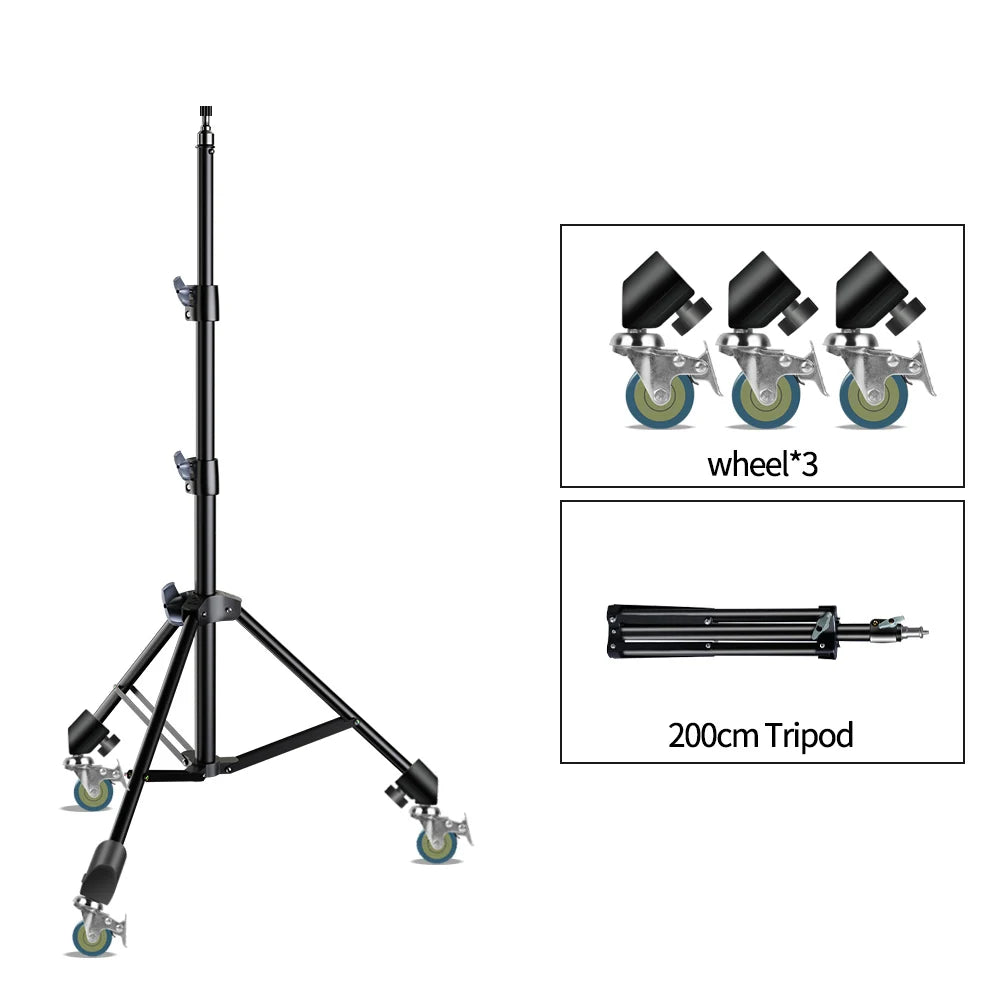 SH  Adjustable Tripod 190cm Phone Light Stand With 1/4 Screw&Wheels For Photo Studio Flashes Photographic Softbox