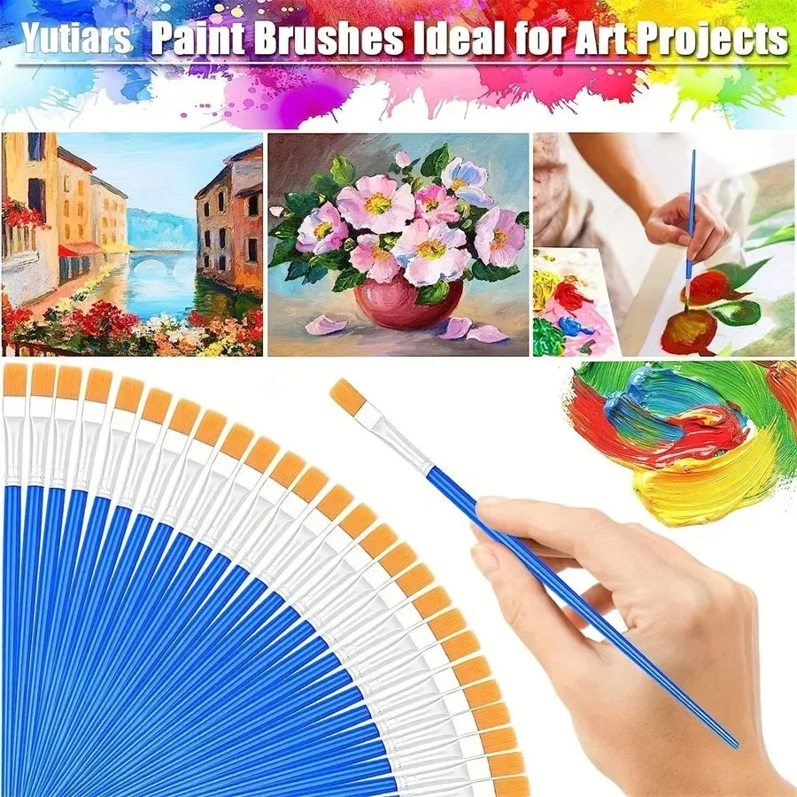 10Pcs Painting Brushes Set Art Round Flat Hair Nylon Hair Paint Brush for Oil Acrylic Watercolor Kids/Artists/Beginners/Students