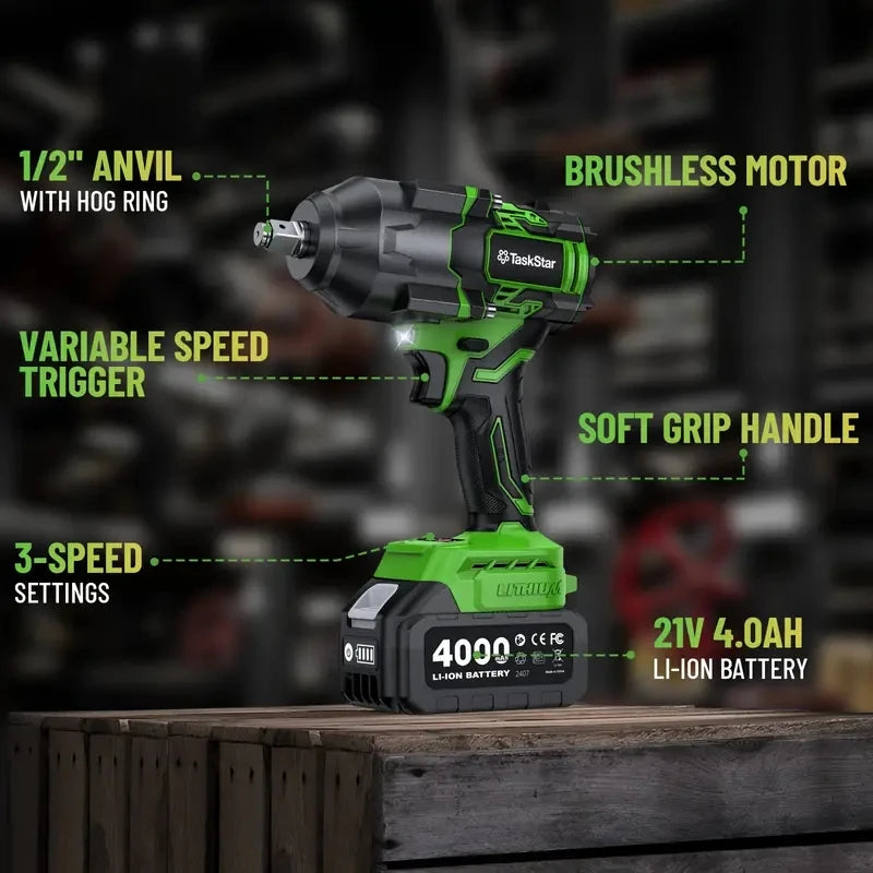 TaskStar 2000N.m Brushless Impact Wrench 1/2''Cordless electric Wrench  Car Tires Repair Power Tools For Makita 18V Battery pin
