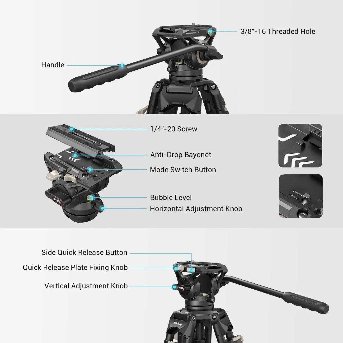 SmallRig Video Tripod System, 73" Heavy Duty Tripod with 360 Degree Fluid Head and Quick Release Plate for DSLR Cameras 3751