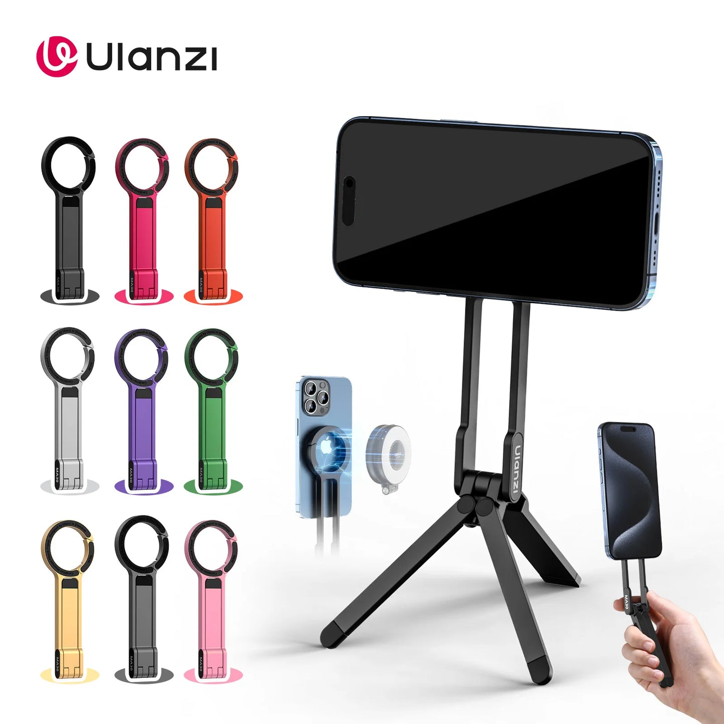 ULANZI MA30 Magnetic Phone Tripod Stand for iPhone 16 Samsung Xiaomi Huawei Vivo OPPO Magsafe Aluminium Smartphone Mini Bracket